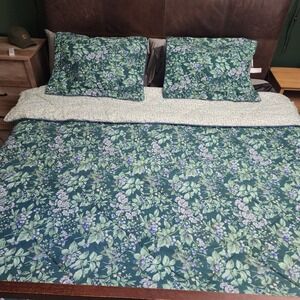 Vintage Laura Ashley Bramble Berry Full/Queen Comforter Set Revman Green 2 Shams